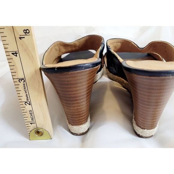 JACK ROGERS Sophia Black Leather Straw Wedge Wooden Heel US 8M - Picture 4 of 8